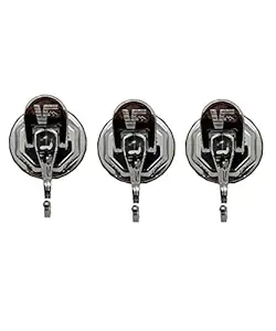 Vacc Fast ABS Heavy Duty Vacuum Based Suction Hooks Big Size Wall Hook Hanger and Holder Specialized for Kitchen, Bathroom, Restroom Organization - Pack of 3 (Chrome)