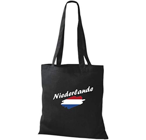 Shirtinstyle Stoffbeutel Baumwolltasche Niederlande Flagge, Land, Länder, Schwarz
