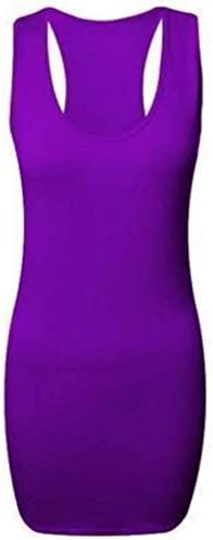 Ladies Womens Long Racer Back Bodycon Muscle Vest Top Gym Top -Purple-20-22