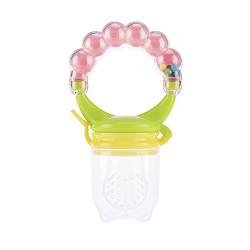 Cute Baby Infant Food Fruits Soft Bite Nipple Feeder Pacifier Feeding Tool with Chain Holder Food Grade Silicone Teat 3 Sizes Random Color