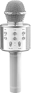 PARAMITS Handheld Wireless Microphone Mic/Mike with Audio Bluetooth Speaker & Karaoke Feature for All Tablets PCs iOS Android Smartphones (Silver)
