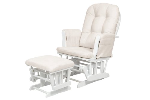 KUB Nursery Haywood White Finish Glider Chair and Footstool (Beige Upholstery)