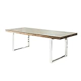 Jeder Tisch ist ein Unikat - Die aus antikem Teak Bootsholz entstandene Tischplatte ruht auf einem geradlinigen Metallgestell in Chrom Optik und die von der Natur entstandenen Risse und Furchen wurden bewusst verarbeitet und belassen