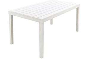 Dmora 0 Table rectangulaire d'extérieur, polypropylène, Effet Lattes, 138 x 78 x 72 cm, fabriqué en Italie, Blanc, Bois