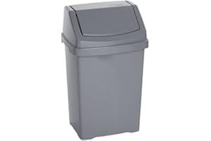 TENLITE 8L/25L/50L Litre Plastic Swing Bin Waste Recycle Dustbins Rubbish Trash Refused Bins For Kitchen, Office, Bathroom (8 Litre, Silver)