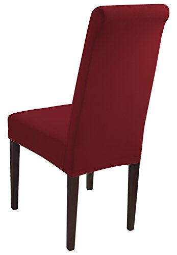 SCHEFFLER-HOME Natalie Stuhlhussen 2 Stück, Stretch-Stuhlbezug elastische moderne Husse, Dekoration Stuhl-Abdeckung aus Elastik-Stoff mit Gummiband für universelle Passform, bi-elastic Spannbezug, aus Baumwolle – Bordeaux - 3