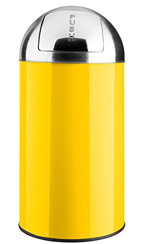 40L - 50L Mülleimer „PUSH“ von opixeno, gelb, Abfalleimer, Papierkorb mit abnehmbarem Deckel aus Edelstahl und Inneneimer