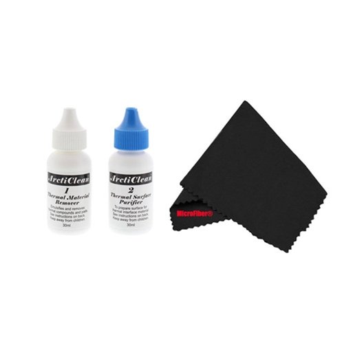 Arctic Silver - Set di Arcticlean da 60 ml (1 flacone di ARCTICLEAN 1 da 30 ml + 1 flacone di ARCTICLEAN 2 da 30 ml) e panno di pulizia in microfibra (dimensioni 17,8 x 15,2 cm)