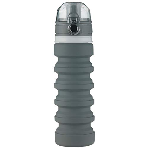 Life4u bottiglia di acqua pieghevole in silicone, senza BPA, 500 ml, con coperchio a ribalta, Open one-click, EUSSW-500, Grey, 500 ml