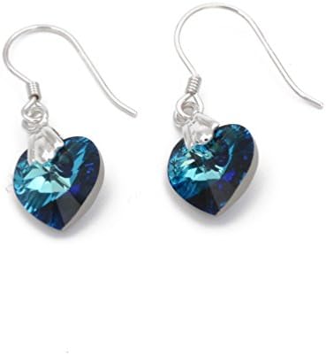 LARESDOMI 925 Sterling Silver drop earrings made with sparkling Austrian crystals (Bermuda Blue Heart)