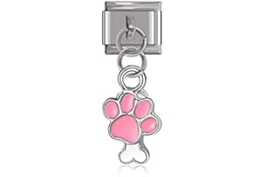 ITALIAN CHARMS Paw Print and Bone Dangle Charm - fit all classic 9mm Italian style charm bracelet - UK stock