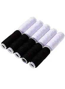 AVA528 Machine Reel Mota Dhaga Embroidery Polyester Tailoring Sewing Thread for Hand and Machine Spool Set 10Reels - 5 Black & 5 White