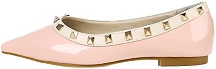 SexyPrey Women's Pointed Toe Flats Shoes Rockstuds Slip On Pumps Big Size Ballet Shoes Pink Patent Uk4.5