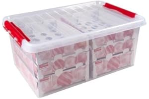 SUNWARE PERFECTLY ORGANISED SUNWARE Q-Line Weihnachtsbox - 45 L mit Tabletts für 98 Weihnachtskugeln - transparent/rot
