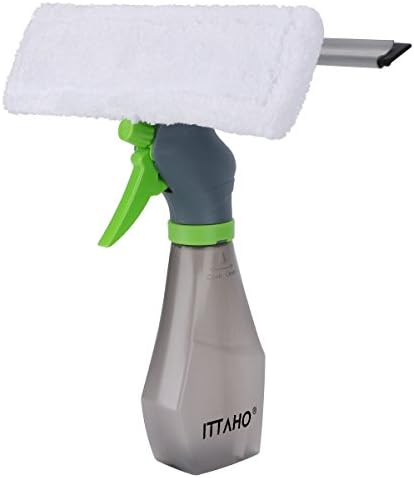 ITTAHO 3 in 1 Wash, Dry and Wipe Squeegee Window Cleaner - Microfiber Mop Head - Rubber Scraper - Cleaning Solution Spray Bottle