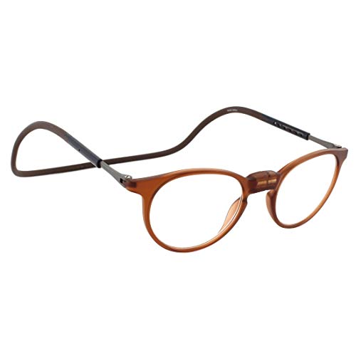 Double Battery Doctors Magnetic Detachable Reading Glasses with Flexible Strap Round Full Rim Frame with Sleek sides Brown Color| Power: 2.25
