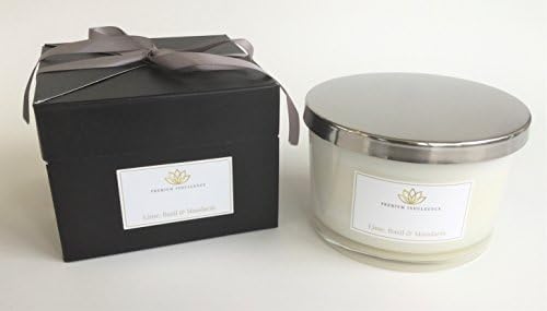 Lime, Basil &amp; Mandarin 100% plant wax Organic Natural Scented Candle in Glass Votive. Gift Boxed (3 Wick Candle)
