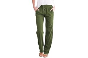 ERRCOM Femme Lin Pantalon Été Coton Lin Pantalon Léger Casual Elegant Pantalon Élastique Pantalon Décontractée Couleur Unie Mode Pants avec Poches