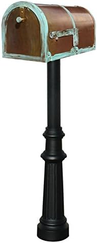 Qualarc MB-3000-PAT-HP800-BL Provincial Collection Mailbox and Flag with Decorative Fluted Base and Black Post, Antique Brass Patina, 2 Boxes