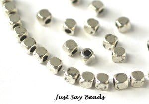 RigaRiga 50pcs Silver Tone CUBE Spacer Beads 4mm