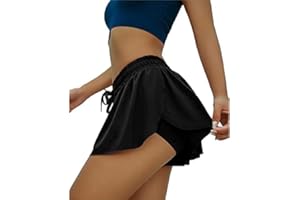 OADAA Keiki Kona Shorts Womens Solid Fashion Lace-up Ruffle Soft Workout Casual Shorts, 2 in1 Flowy Fitness Shorts, Athletic Short Quick Dry Gym Shorts Yoga Double-layer Short With Pocket (Black,Medium)