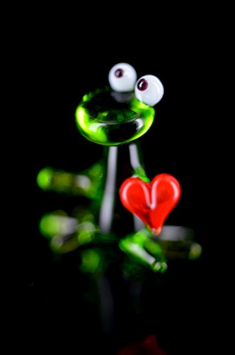 Grüner Frosch mini mit Herz – Figur aus Glas Grün – Glasfigur Deko Setzkasten Vitrine - 6