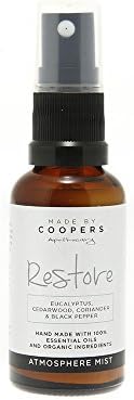 Made By Coopers Eucalyptus, Cedarwood, Coriander and Black Pepper Restore Natural Room and Linen Spray With High Grade Essential Oils 30ml Glass Bottle