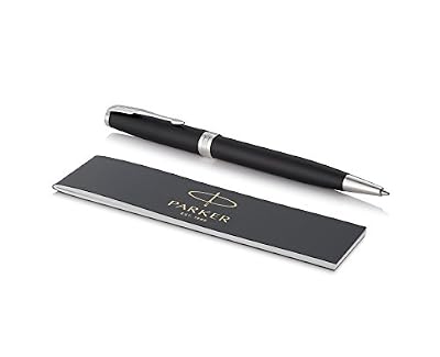 Parker Sonnet Stylo à bille avec coffret cadeau Motif ciselé Plaqué or rose Pointe moyenne Revêtement noir mat - Bordure palladium Stainless Steel Nib