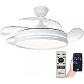 BILAKE Ceiling Fan with Retractable Blades and LED Light, Ultra Quiet DC Motor, Bluetooth (App) and Controller, Winter/Summer