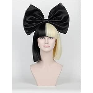 Neuer Short Absatz Haar Schleife Set Langer Pony Halb Schwarz Halb Blonde Sia Styling Party Perucken High End Mesh Schwarz Big Schleife Amazon De Beauty
