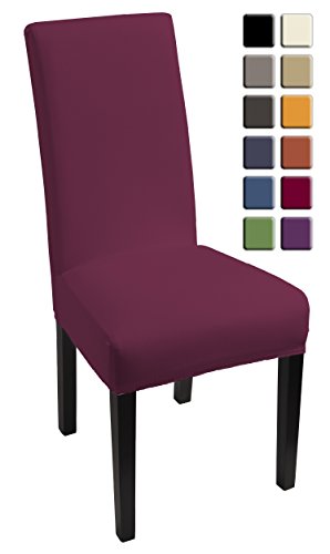 SCHEFFLER-HOME Lacoste Stuhlhussen 2 Stück, Stretch-Stuhlbezug elastische moderne Husse, Dekoration Stuhl-Abdeckung aus Elastik-Stoff mit Gummiband für universelle Passform, bi-elastic Spannbezug, mit Lotus Effekt, Fleckschutz - Bordeaux