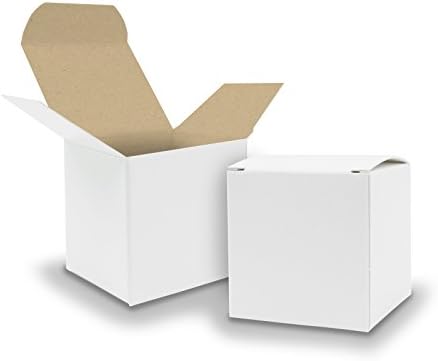25x Itenga cube box, KraftKarton, 6.5 x 6.5 cm, outside: white, inside: brown, gift for guests, box for filling (wedding, Advent, christenings, birthdays, gifts, communion.)