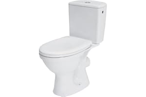 VBCHOME Completo per WC Toilette di ceramica stand – Set di design con cassetta wc – sedile in polipropilene per orizzontale uscita acqua collegamento Merida