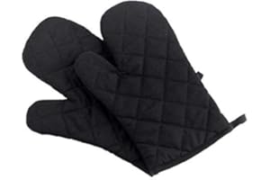 Veewon 1 Pair Baking Gloves Thick Heat Resistant Insulation Heat Proof Cotton Oven Glove Pot Holder Cooking Mitts Kitchen Essential (Black)
