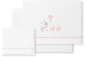 Juego de sábanas de Minicuna JIRAFA BICICLETA en blanco rosa · 100% ALGODÓN · INTERBABY