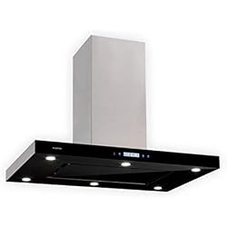 Klarstein Valeria - Hotte îlot aspirante, 90cm, 650 m³/h, LED, Classe A, verre & inox