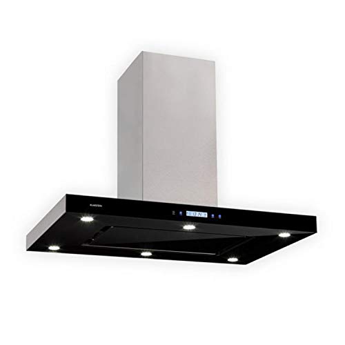 Klarstein Valeria - Hotte îlot aspirante, 90cm, 650 m³/h, LED, Classe A, verre & inox