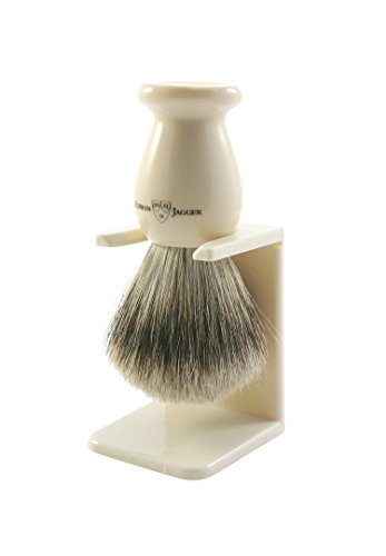 Edwin Jagger Best Badger Shaving Brush with Drip Stand - Large, Imitation Ivory