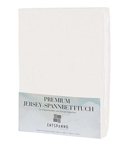 ENTSPANNO Jersey-Luxus-Spannbettlaken für Wasser- und Boxspringbett in Weiß aus gekämmter Baumwolle. Spannbetttuch mit Einlaufschutz, 180 x 200 | 200 x 200 | 200 x 220 cm, bis 40 cm hohe Matratzen - 4