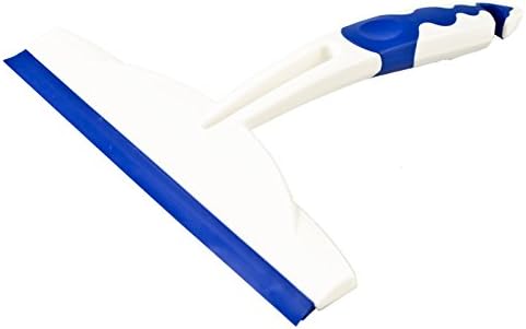 WINDOW SQUEEGEE Vetro ǀ Shower squeegee with rubber blade ǀ Durable plastic window cleaner squeegee ǀ Window cleaning equipment for shower window and car glass ǀ Window scraper with hanging hook ǀ White/blue
