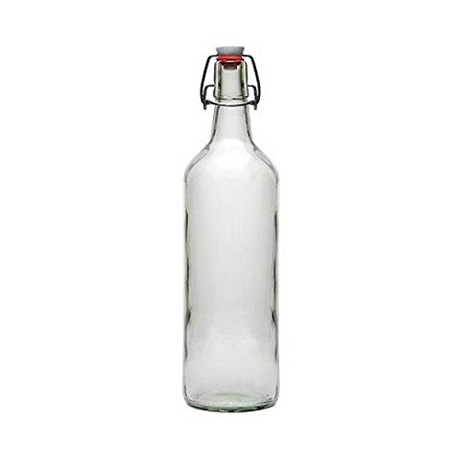 Viva Haushaltswaren – 1 x Glasflasche 1000 ml mit Bügelverschluss aus Porzellan zum Befüllen, als Milchflasche und Saftflasche verwendbar (inkl. Beschriftungsetikett) - 2