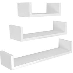 LEMAIJIAJU Etagères Murales Lot de Etagères Murales Lot de 3 Etagères Flottantes Cubes Étagères de Rangement Form de U Tablettes Murales 60/45/30cm Charge maximale 15kg Blanc