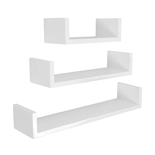 LEMAIJIAJU Etagères Murales Lot de Etagères Murales Lot de 3 Etagères Flottantes Cubes Étagères de Rangement Form de U Tablettes Murales 60/45/30cm Charge maximale 15kg Blanc