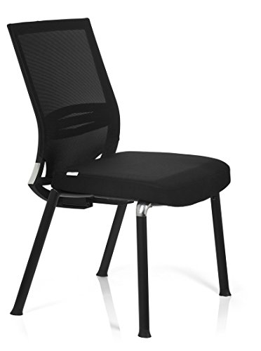 hjh OFFICE, 657251, Visitor Chair, Conference Chair, PORTO V BASE, black, mesh, fabric, comfort guest chair with stable cantilever frame, ergonomic back rest mesh breathable and lumbar support, thick padded, not stackable