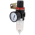 Compressor Masters AFR-2000 Connection Size 1/4" Pneumatic Air Filter Regulator Compressor and Pressure Reducing Valve & Oil Water Separation+ Gauge Outfit
