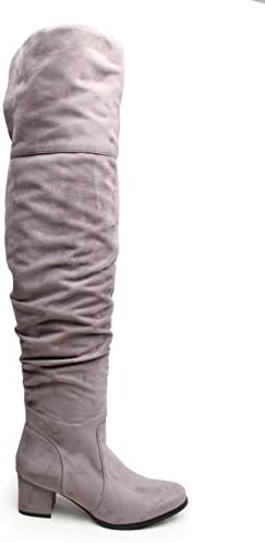 NEW FASHION Womens Ladies Over The Knee Mid Heel Slouch Fashion Faux Suede Boot UK Size 3-8 (8, Grey HC33)