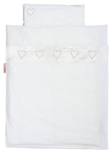 Taftan Hearts Band Velvet Rayon Duvet Cover Set 100 x 135cm for Cot (White)