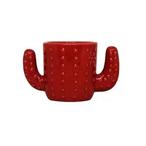 ShopMeFast Glossy Cactus Shape Ceramic Pots Ceramic Planters for Indoor Plants/Planters,Home Decor,Garden Decor,Office Decor,Decorative Succulents Pot (Color: Red)(L:9 cm, W:16 cm, H:10 cm)