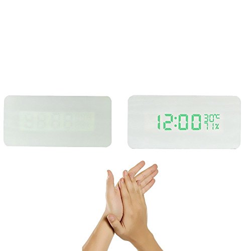 GuDoQi® Multi funktions led holz uhr temperatur und luftfeuchtigkeit display digital sound aktiviert LED alarm weißer typ weiße hintergrundbeleuchtung square typ - 4