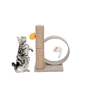 Taiyo Pluss Discovery Cat Scratching Posts, Size: (20.5X20.5X32 cm) (LXWXH), Cat Climb Holder Tower Cat Tree Linen Circular Ring with Mice Toys, Suitable for Cats & Kittens (Color May Vary)